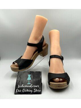 Dansko Women's Black Leather Marlow Ankle Strap Open Toe Sandals Sz 8.5 3362